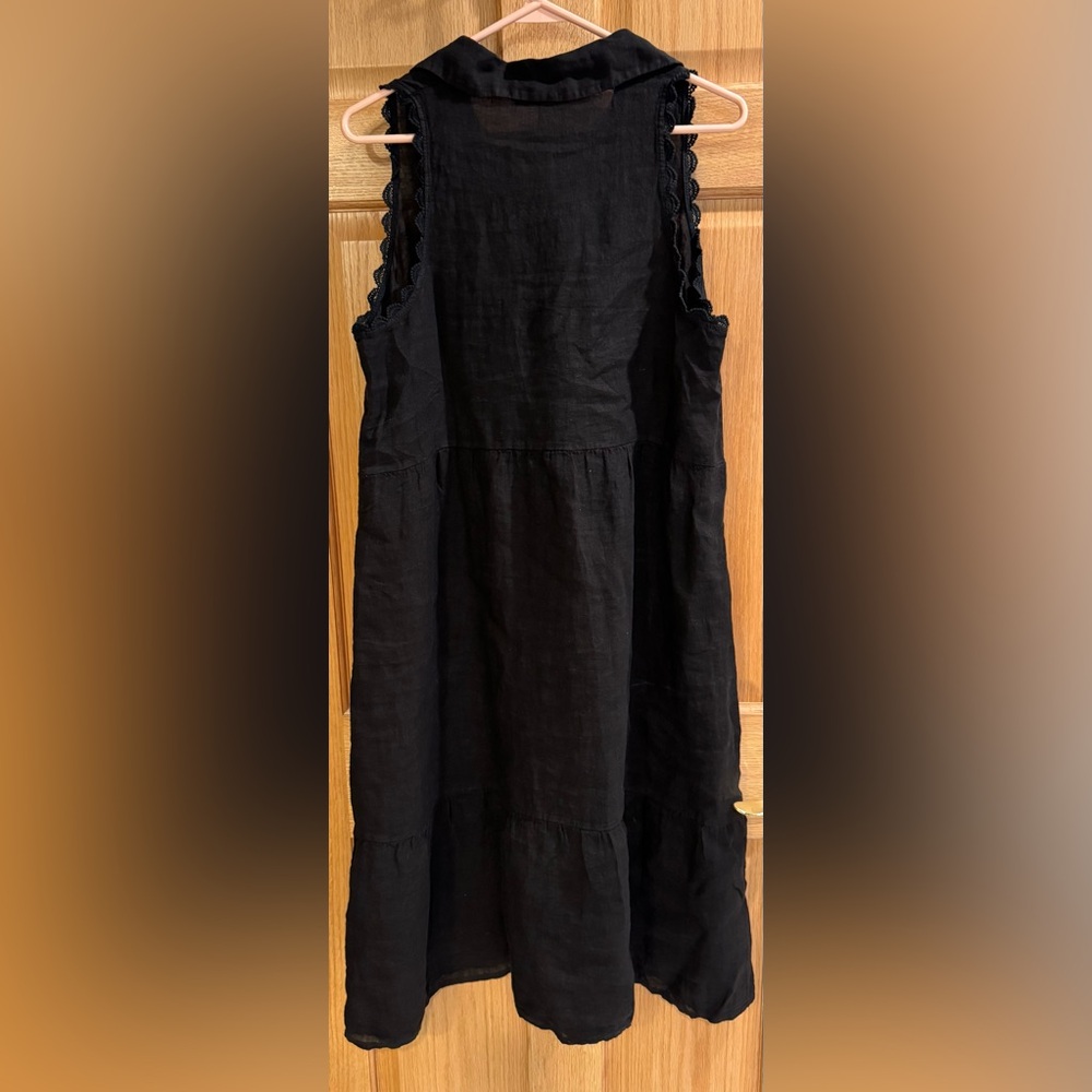 Black Sleeveless Linen Midi Dress with Collar - Picture 3 of 3